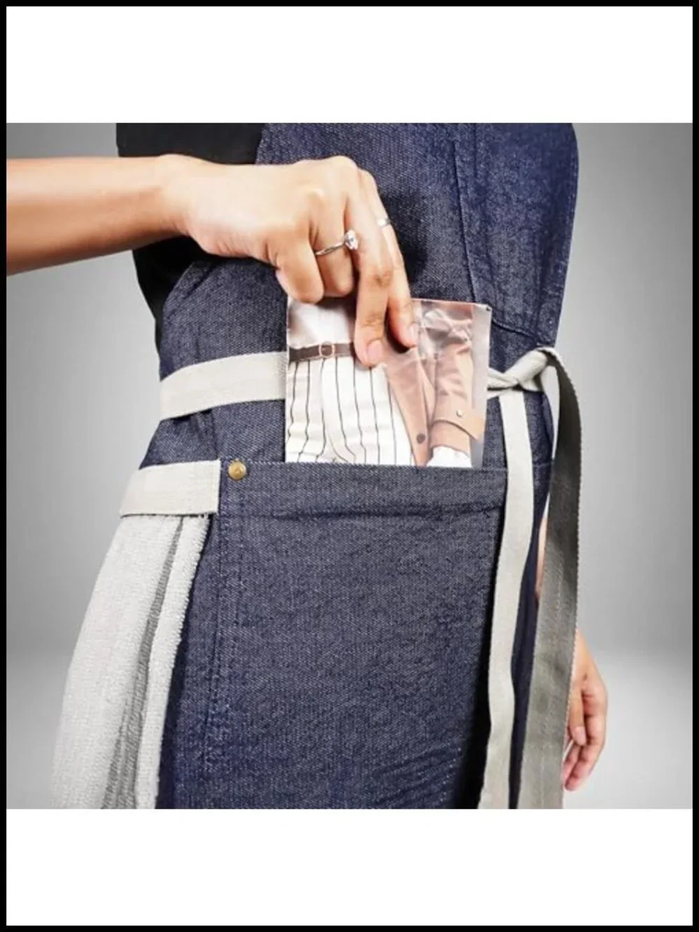 100% Cotton Denim Bib Apron with Terry Towel and 3 Pockets - Adjustable Chef